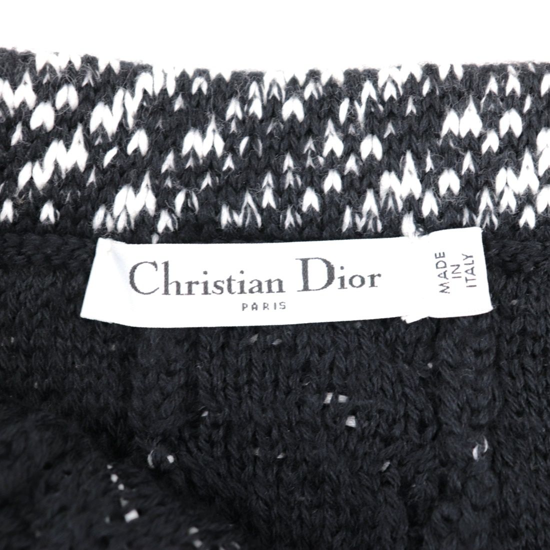 美品 クリスチャンディオール 15AW スリットデザイン ツイードニット スカート レディース 黒 白 36 Christian Dior