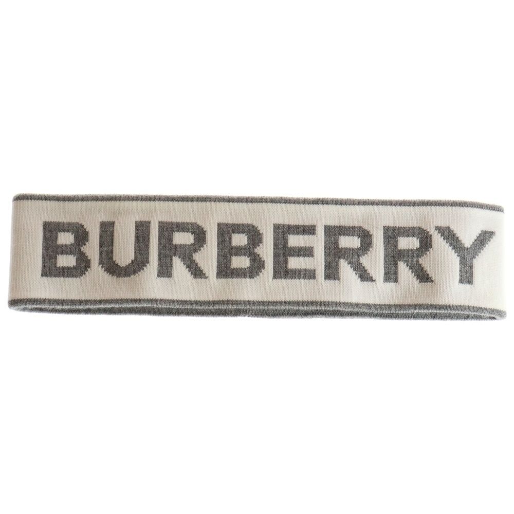 BURBERRY バーバリー ロゴプリント ヘアバンド ホワイト|グレー