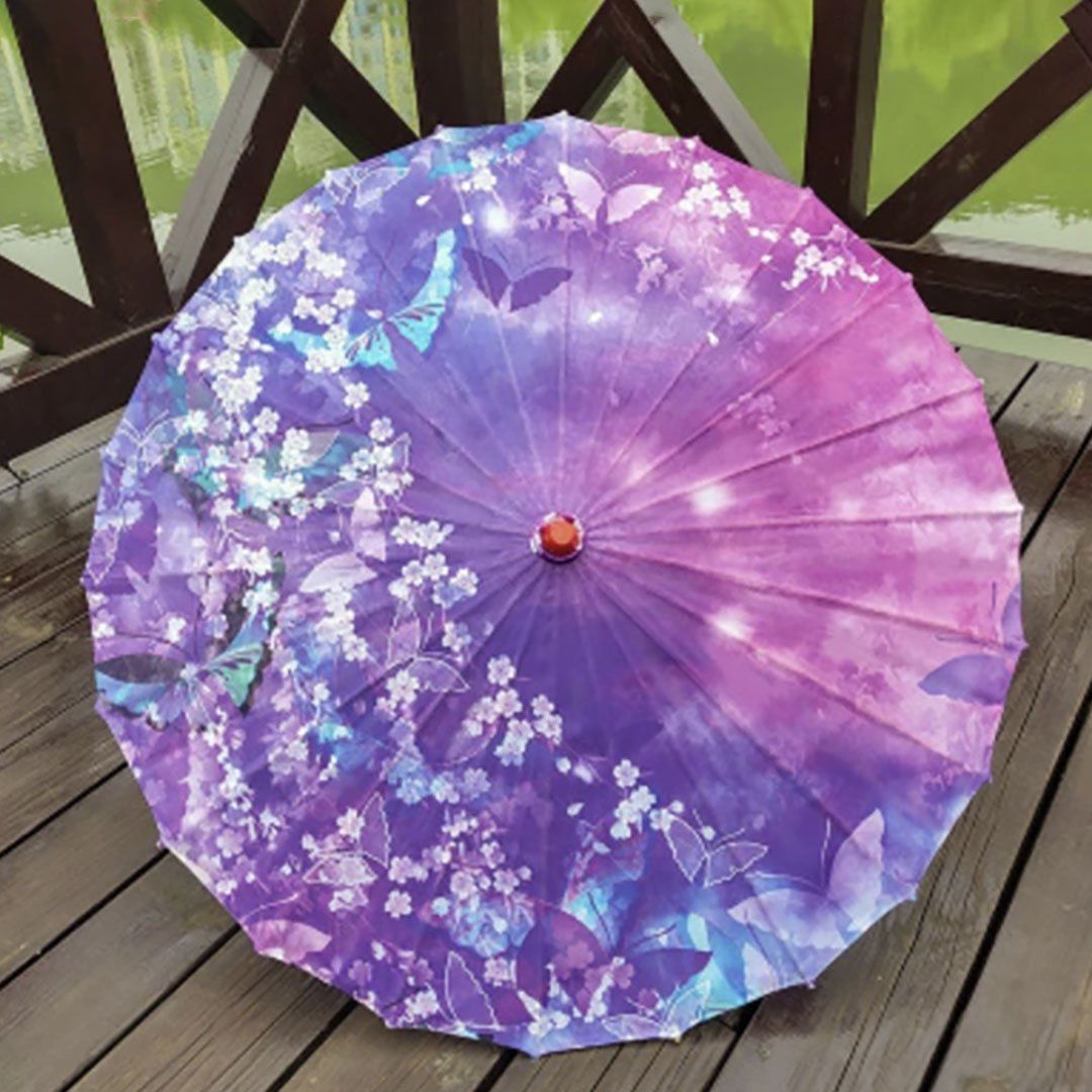 傘 和傘 紫 パープル 蝶 晴雨兼用 和風傘 かさ 木製 雨傘 和風 和柄 