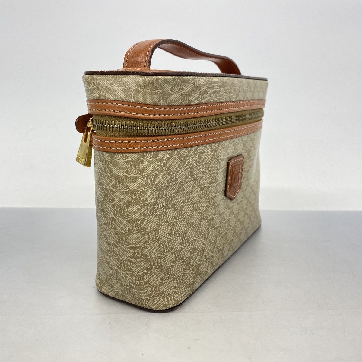 マカダム ハンドバッグ バニティバッグ PVC レザー ダークブラウン