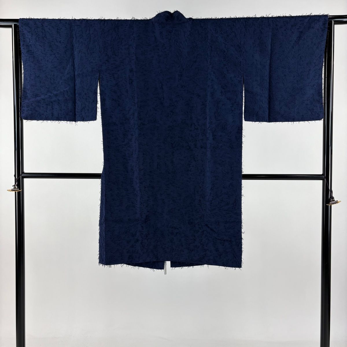 道中着 身丈101.5cm 裄丈63.5cm S 髭紬地 和装コート 紺色 正絹 秀品