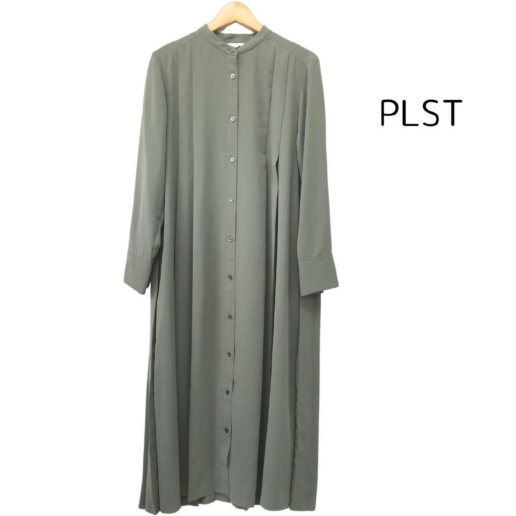 美品 PLST カーキ シャツ 七分袖 ワンピース サイズ2 ブラウン