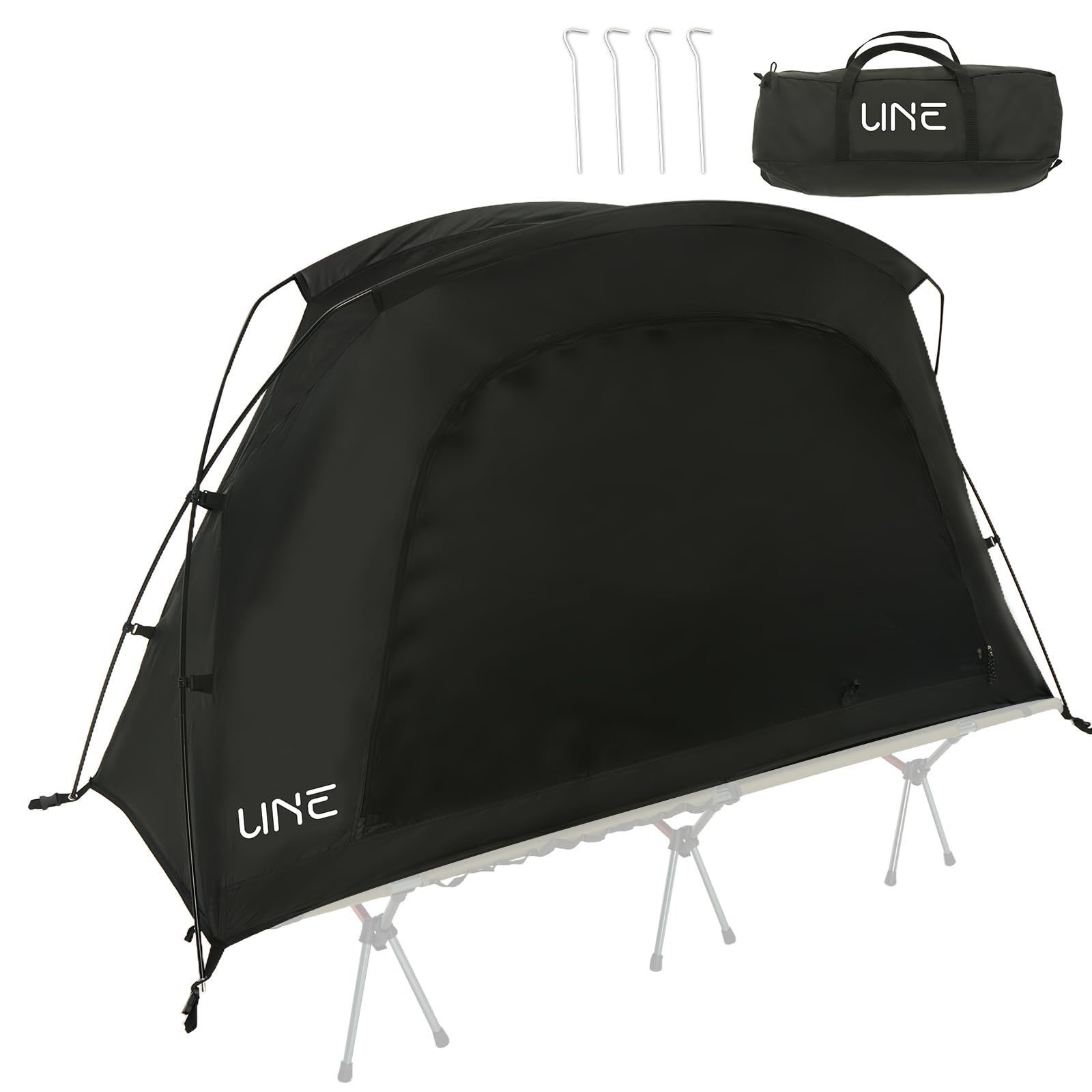 UNE テント コットテント 1人用 コット用テント ソロテント カンガール式テント インナーテント コンパクト アウトドア キャンプ 一人用テント 軽量 アルミポール 前後出入り口 メッシュ天窓 小型テント キャンプテント ハイキング キャンプ テント 収納