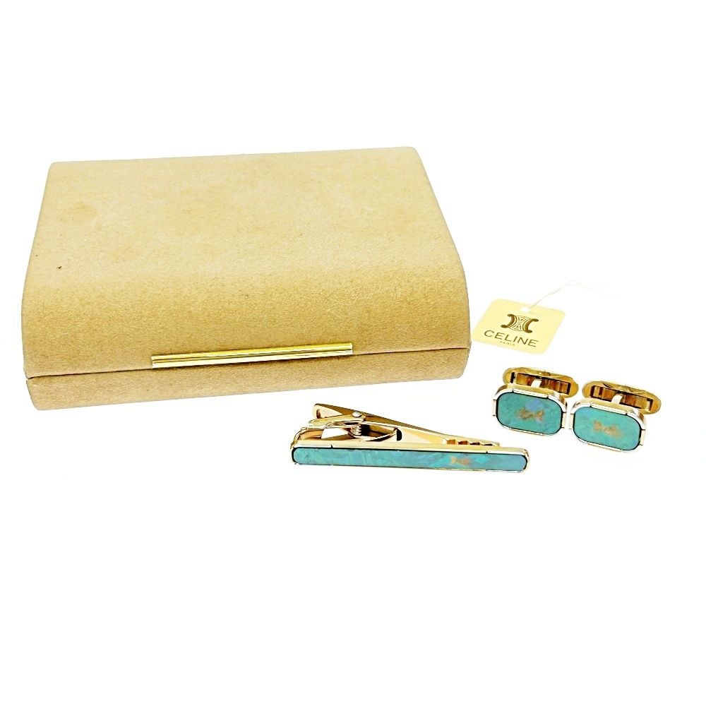 美品⭐️CELINE セリーヌ タイピン＆カフス  セット  馬車　マガダム　金 CELINE セリーヌ タイピン＆カフス セット 馬車 マガダム 金