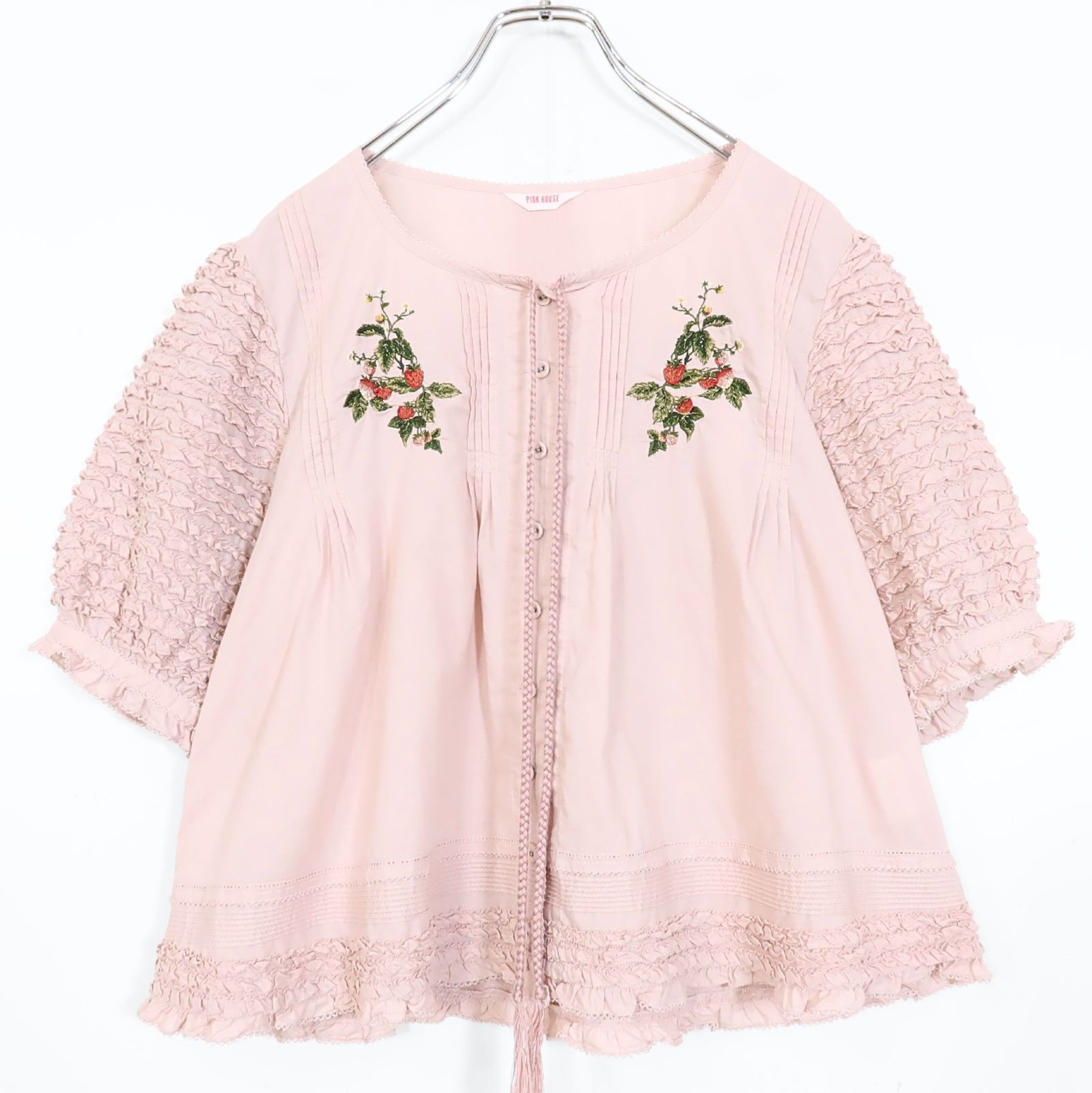 美品】ピンクハウス☆ 豪華！お袖ボリューム フリル いちご 刺しゅう  