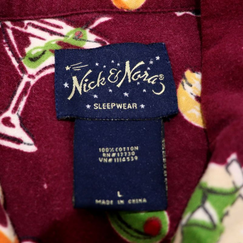 00s ニック&ノラ Nick&Nora カクテル柄 パジャマシャツ メンズ 表記L