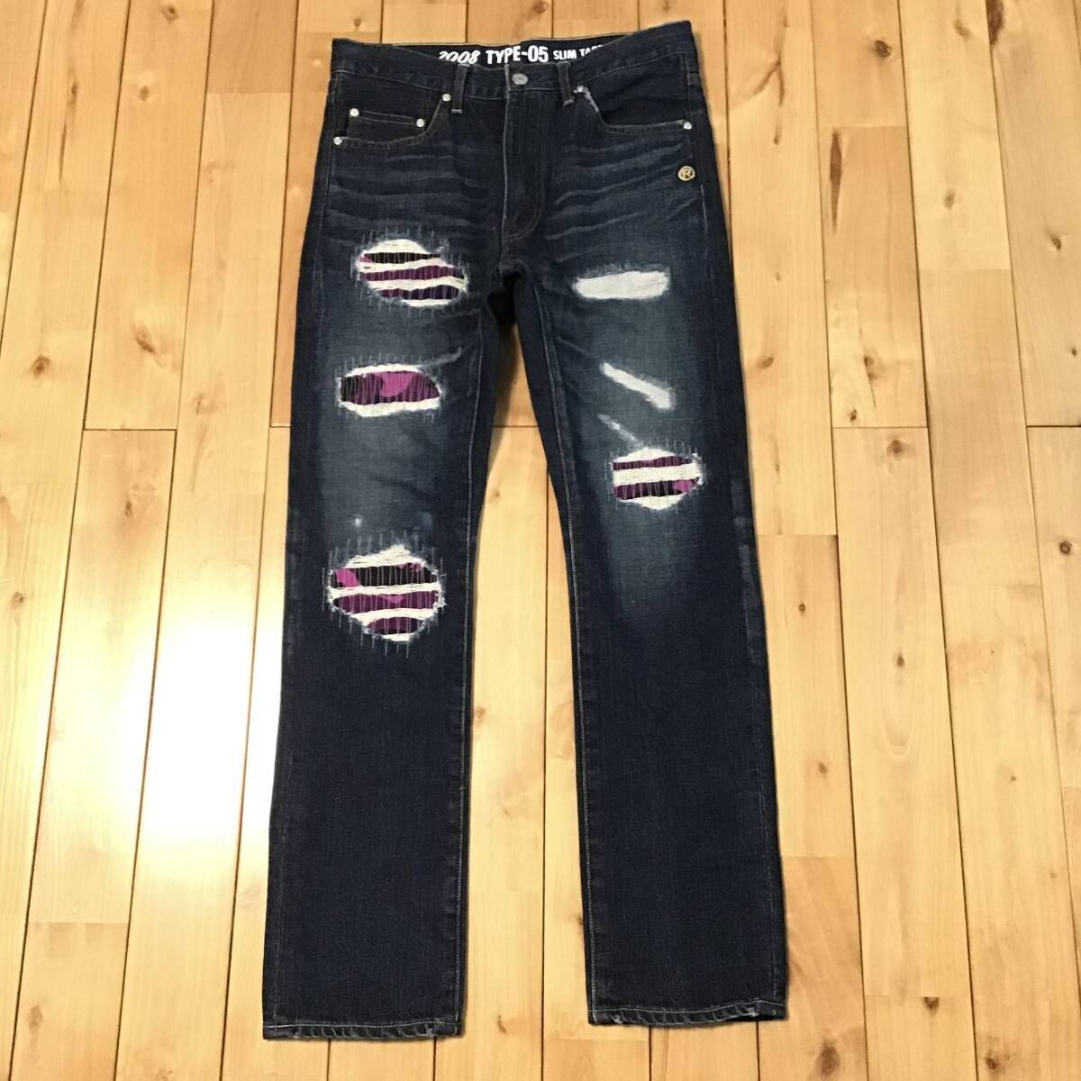 TYPE5 DAMAGE DENIM PANTS Sサイズ a bathing ape BAPE purple camo 