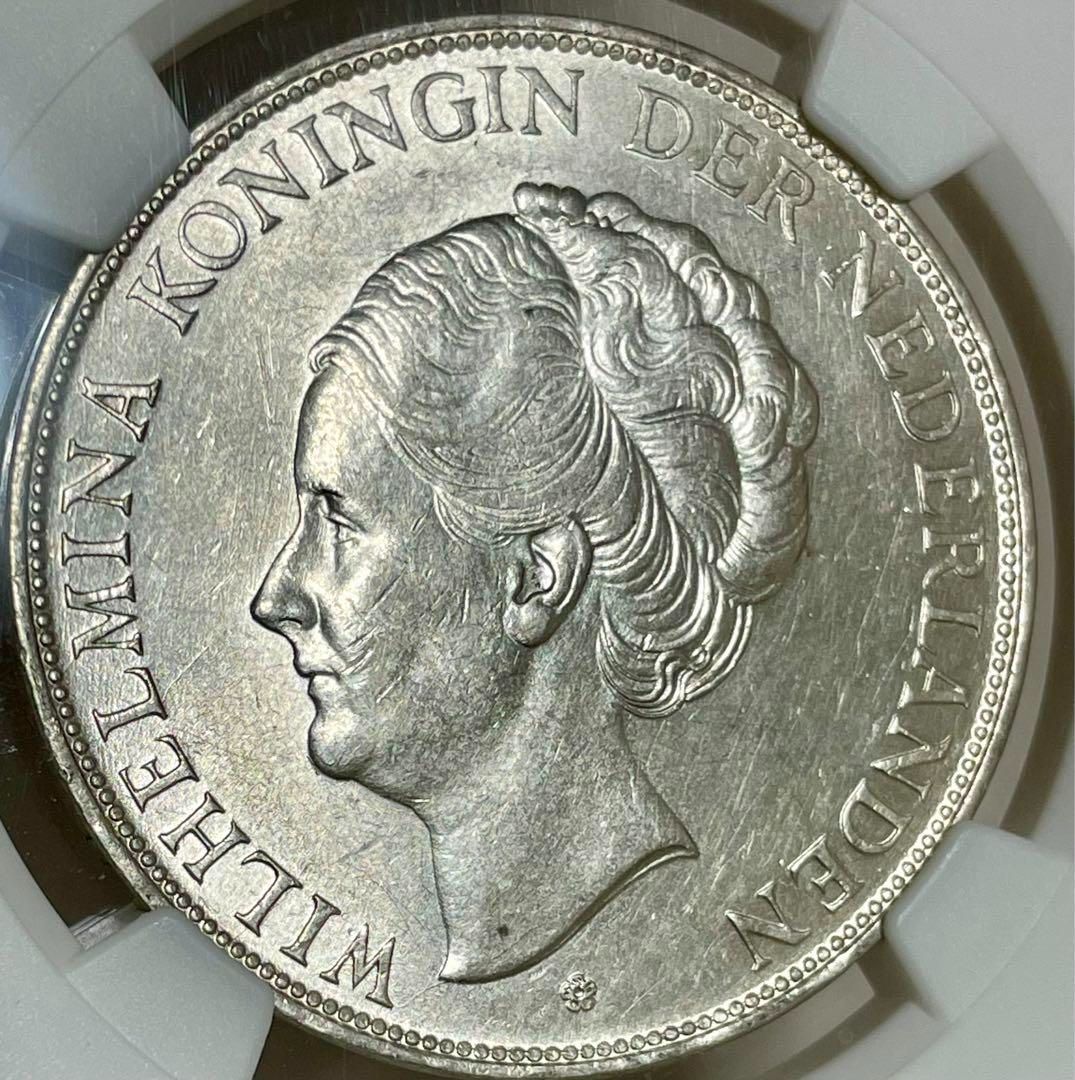 オランダ ウィルヘルミナ女王 2 1/2Gulden 銀貨1939 AU
