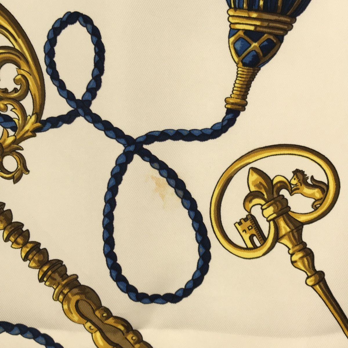 エルメス HERMES スカーフ カレ90 LES CLES 鍵 シルク ブルー 青