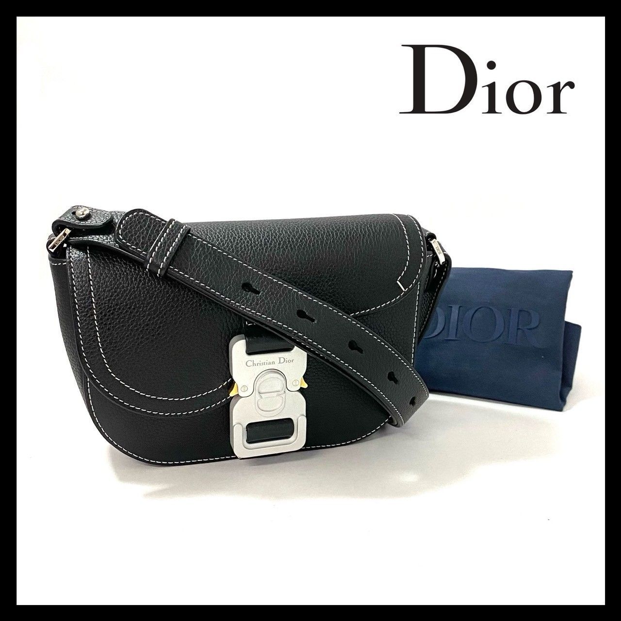 Dior サドル メッセンジャー ショルダーバッグ レザー ブラック|黒 スモール ミニ クロスボディバッグ Christian Dior|クリスチャンディオール SADDLE SER-4974