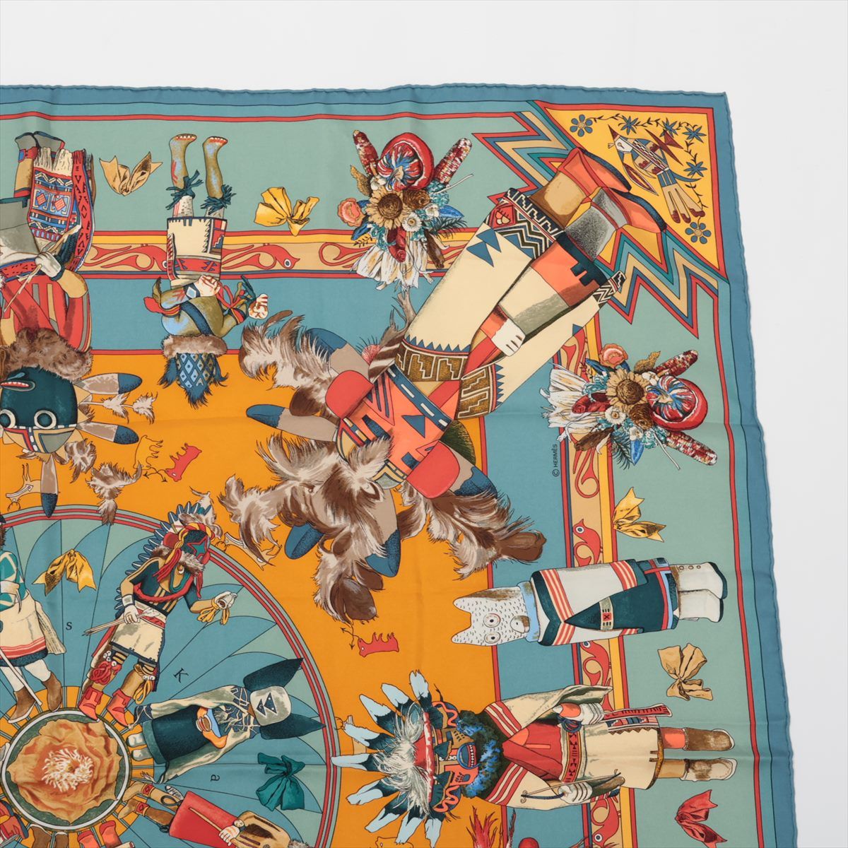 極美品 エルメス カレ 90 Kachinas カチナ ホピ族 民族 柄 スカーフ