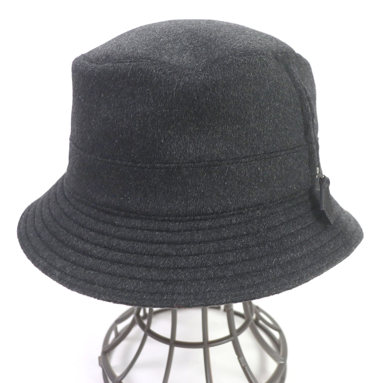 極美品 HERMES エルメス ジップデザイン カシミヤ100％ バケットハット 帽子 ハット ブラック 56 フランス製 正規品 メンズ
