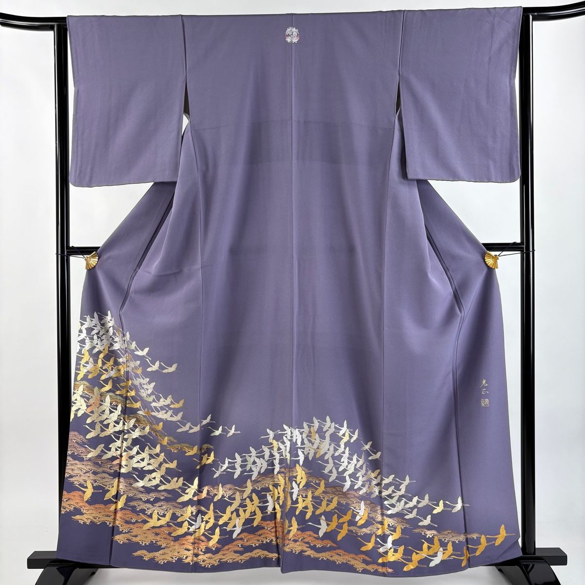 色留袖 身丈160cm 裄丈63cm S 袷 和田光正 落款 鶴 松 金銀彩 ぼかし 薄紫 正絹 名品 一つ紋