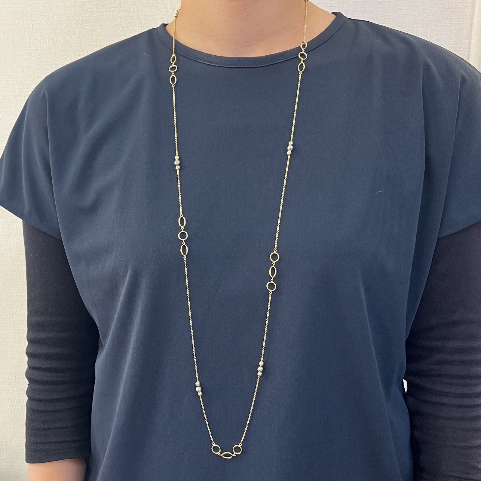 新品 ロング ネックレス 18金 イエローゴールド ホワイトゴールド 