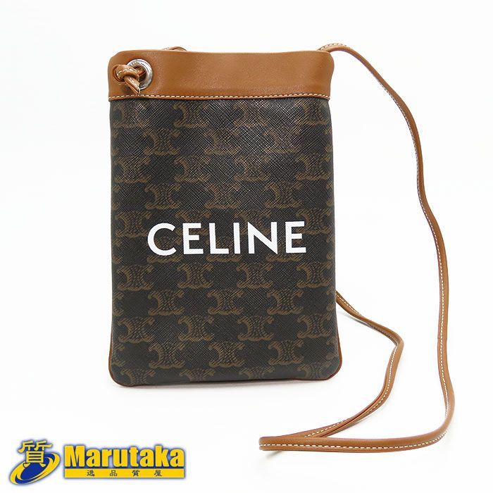 セリーヌ CELINE ショルダー ポーチ ポシェット ミニバッグ 斜め掛け トリオンフキャンバス 茶 質屋 丸高 25k58-2 Crossbody Bag Pochette Mini Bag Triomphe Canvas Brown