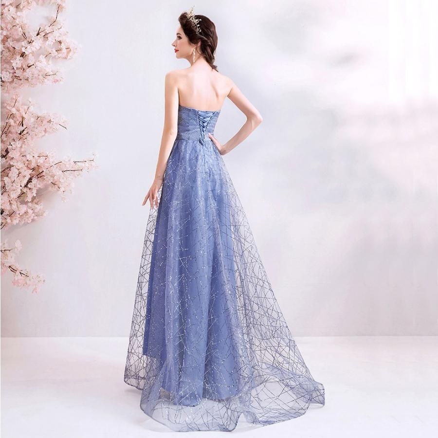 ロングドレス 演奏会 ドレス 青 カクテルドレス 結婚式 パーティードレス 花嫁 イブニングドレス 二次会 フォーマル 発表会 コ