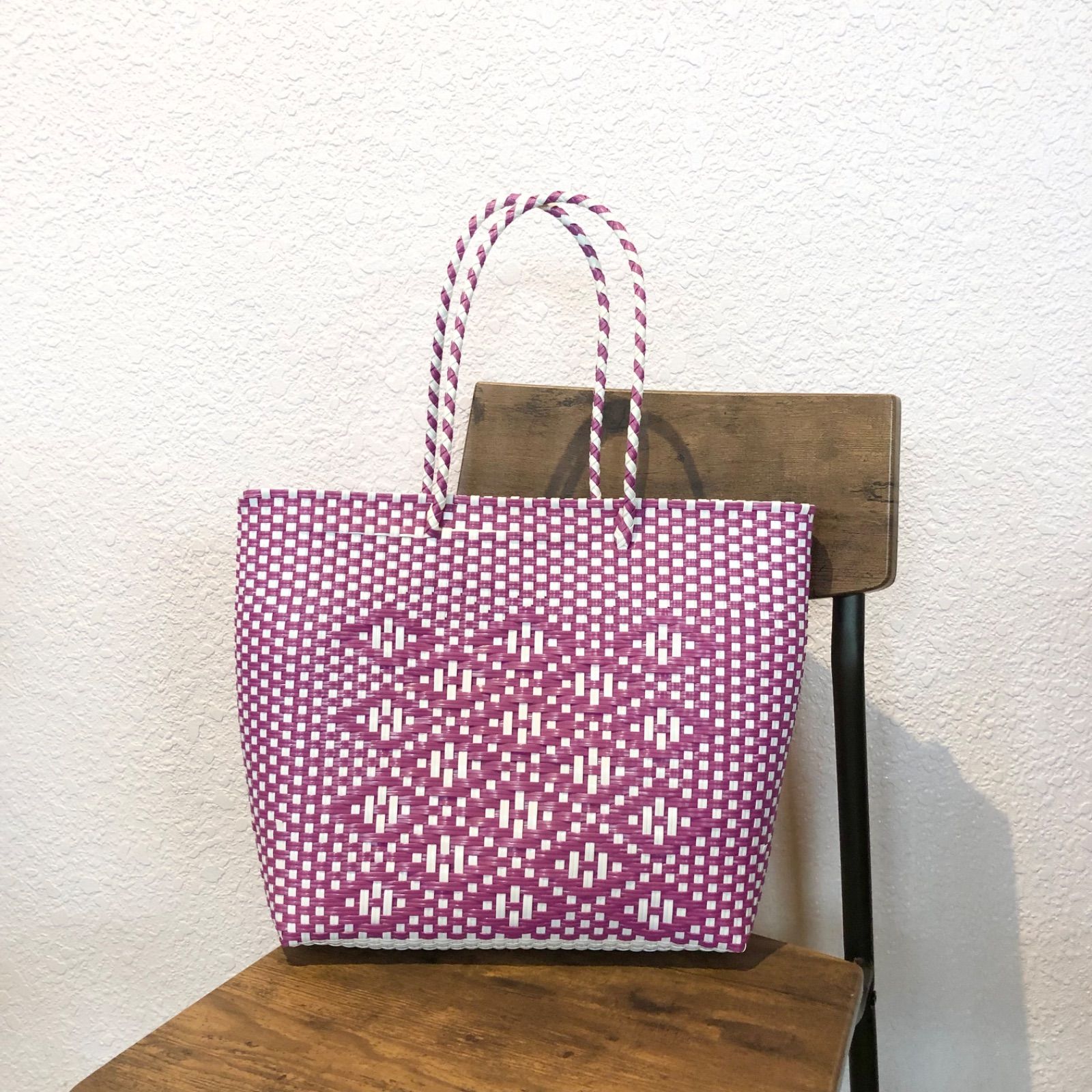 メルカドバッグ　トートバッグ　LadyPaola　ピンク×パープル メルカドバッグS ミント×紫×ピンク（ロンボ） | メキシコ直輸入