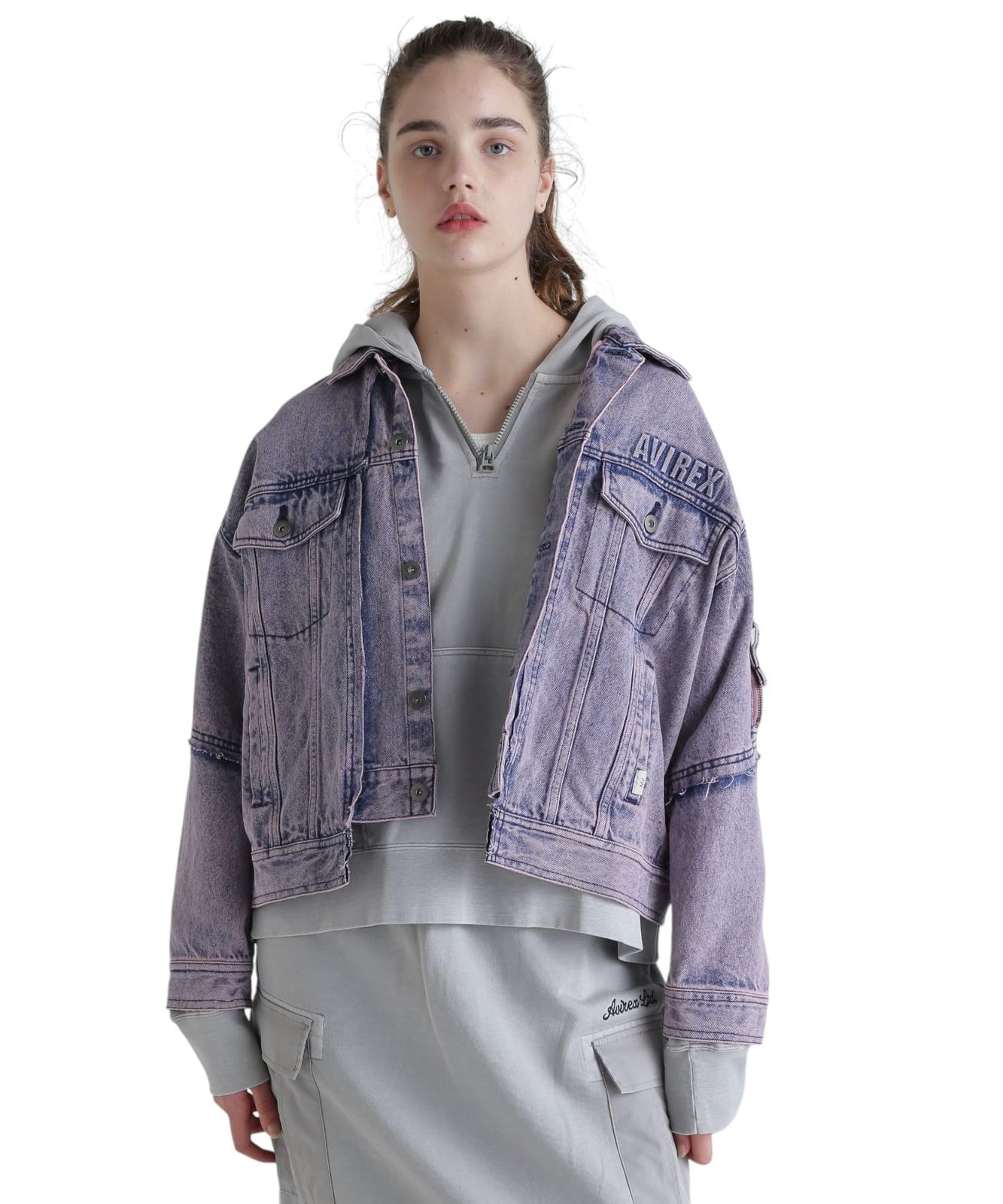 アヴィレックス L S EMBOSSING DENIM JACKET エンボス デニム ジャケット レディース F 090 ピンク 783-5152603