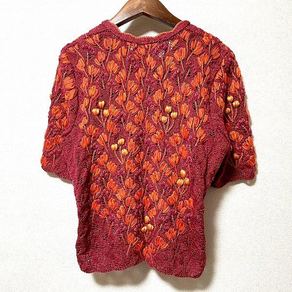 snc マックデイビッド McDavid カーディガン M 赤系 オレンジ系 半袖 ニット 花モチーフ ドイツ製 レディース 973280
