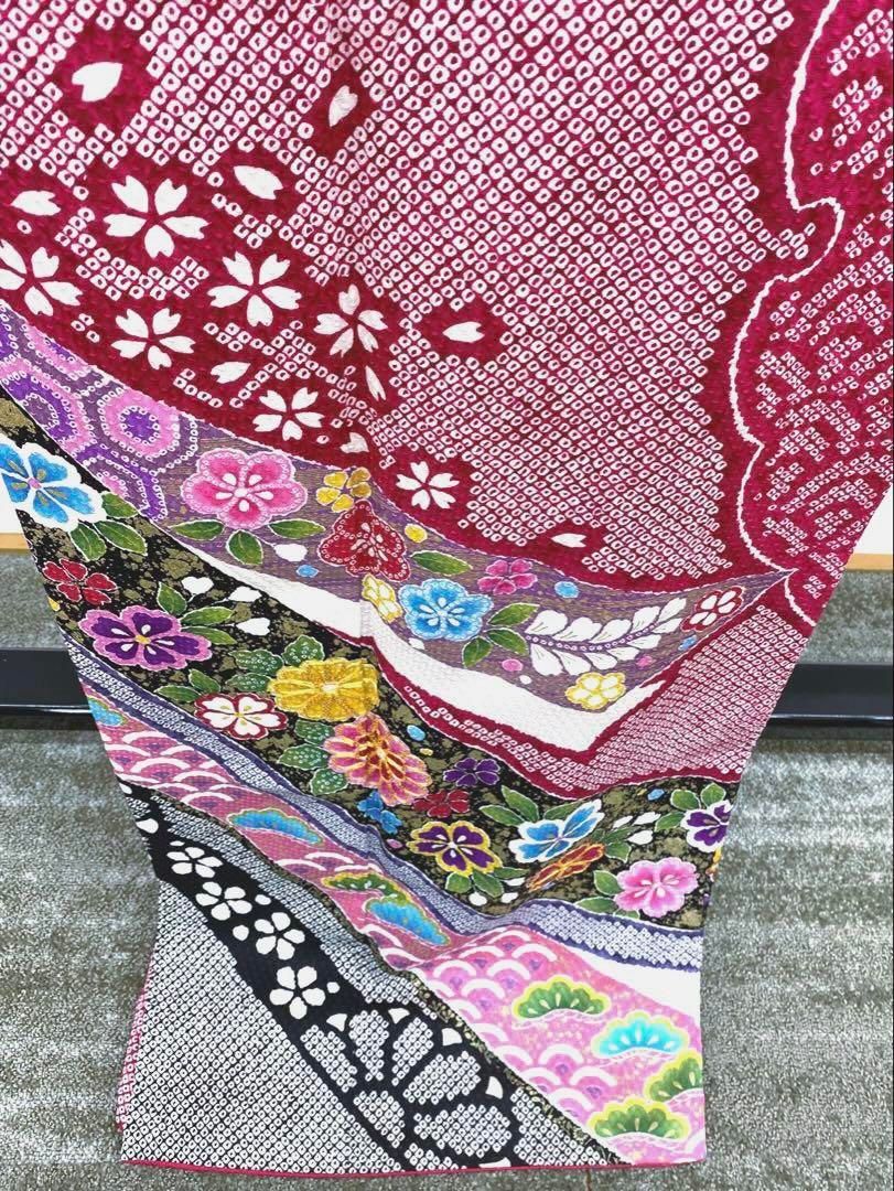 振袖 豪華 金駒 金彩 ふくれ織紋意匠 鹿子柄 絞り加工 身丈168cm 
