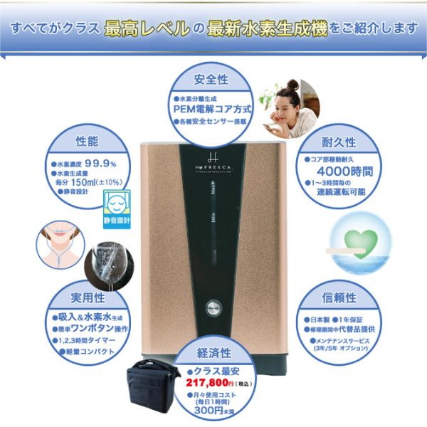 高濃度水素生成吸入器 毎分 約150ml H2F150 FRESCA フレスカ フレスカ150毎分約150ml H2F150 FRESCA 日本製 1年保証付き 水素
