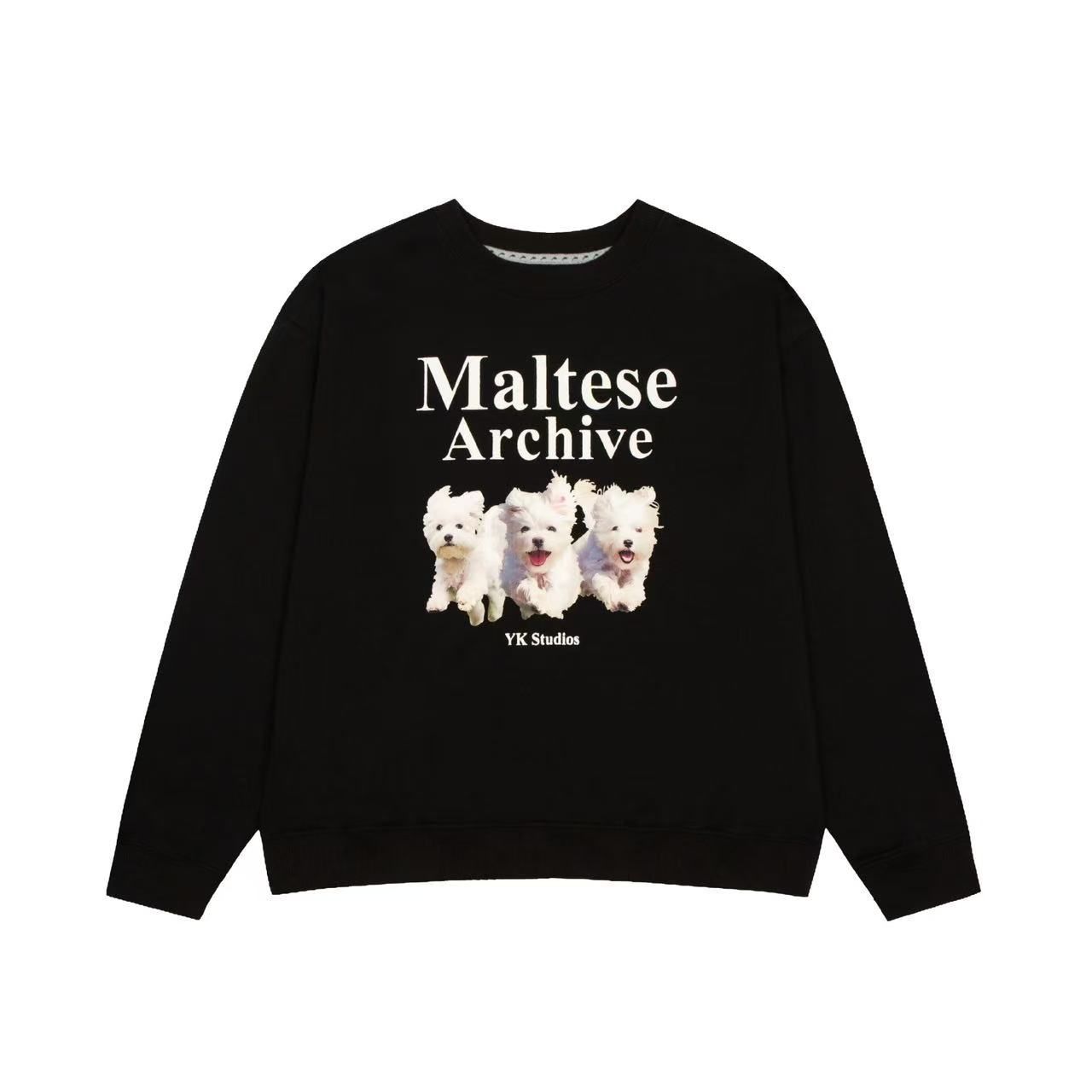 【 裏起毛/起毛なし】ワイケイ トレーナー スウェット WAI KEI メンズ レディース Maltese crew sweatshirts  マルチーズ クルー スウェットシャツ 長袖 NAVY ネイビー 2タイプ ウェア マルチーズプリンティング 犬 犬プリンティング 韓国ファッション  