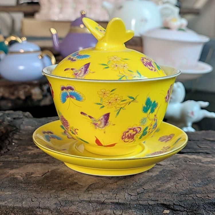中国茶器 蝶恋花三才蓋碗 茶碗 茶道具 煎茶器 新品未使用 - メルカリ