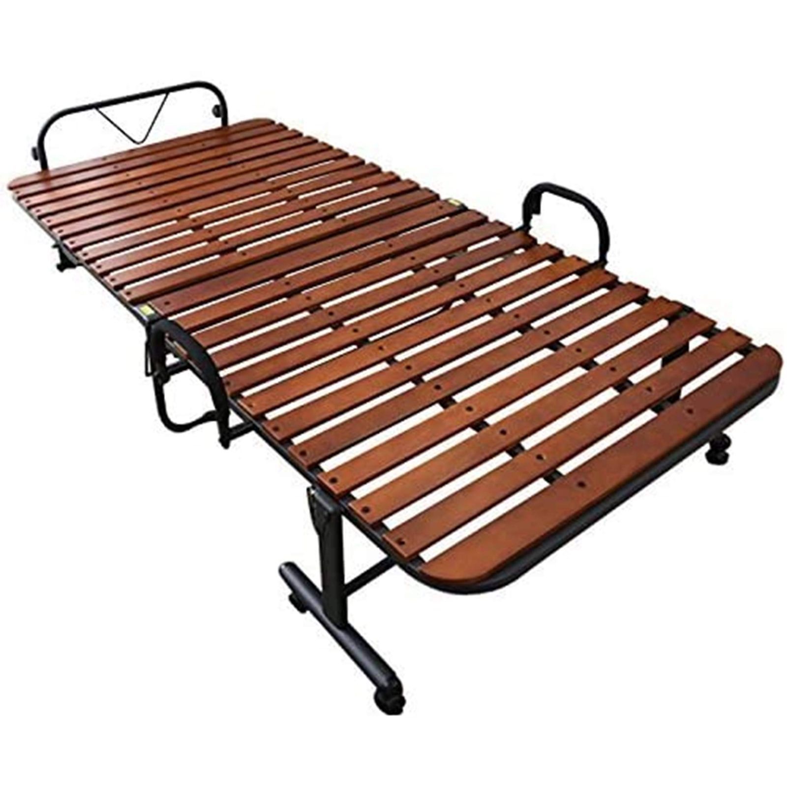 【人気商品】通気性 高床 コンパクト収納 布団干し機能 手すり 90kg 耐荷重 組立品 シングル ダークブラウン/ブラック すのこ 折りたたみベッド HS-1S(DBR/BK) 山善