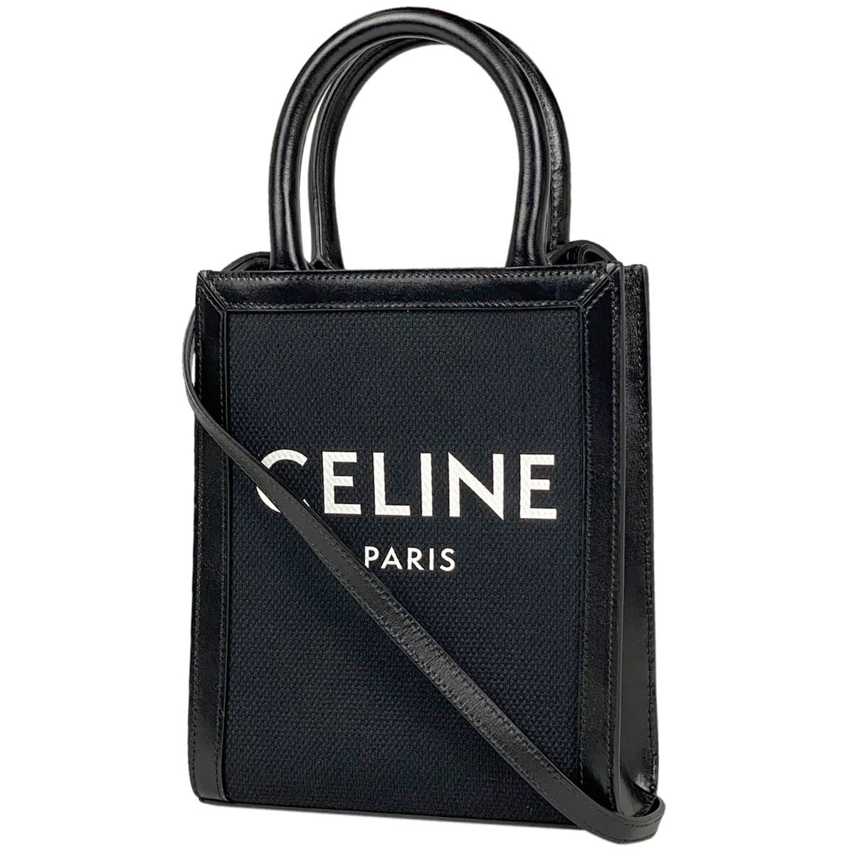 セリーヌ CELINE ミニ バーティカル カバ 2WAY ショルダーバッグ ロゴ トートバッグ キャンバス ブラック レディース 【中古】 -  メルカリ