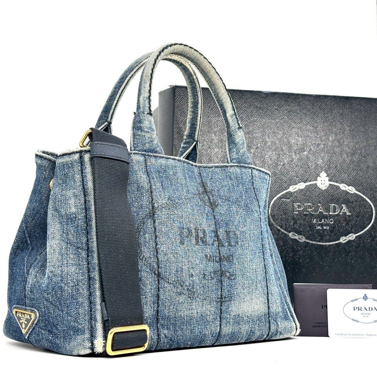 PRADA MILANO カナパ デニム ハンドバッグ | ヤマダウェブコム