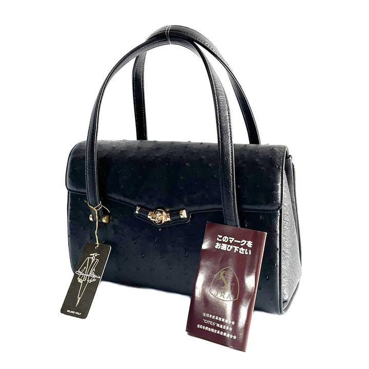 未使用タグ付き ジョンアントニオ JRA オーストリッチ レザー ハンドバッグ