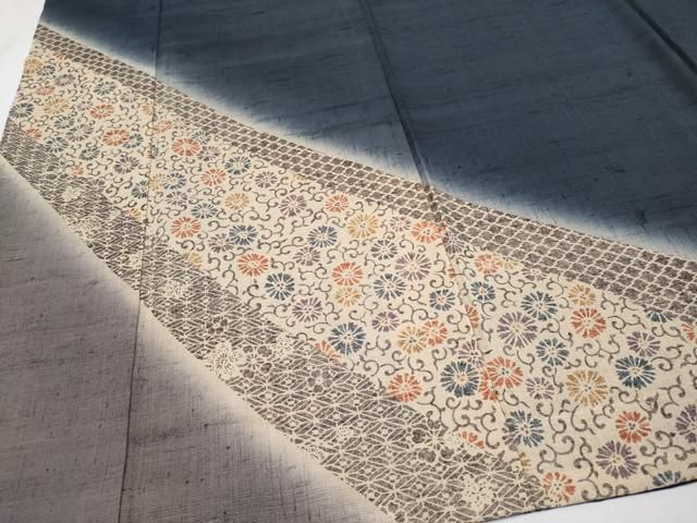 平和屋本店□極上 染織の名門 しょうざん 生紬 訪問着 花唐草文 濃紺地