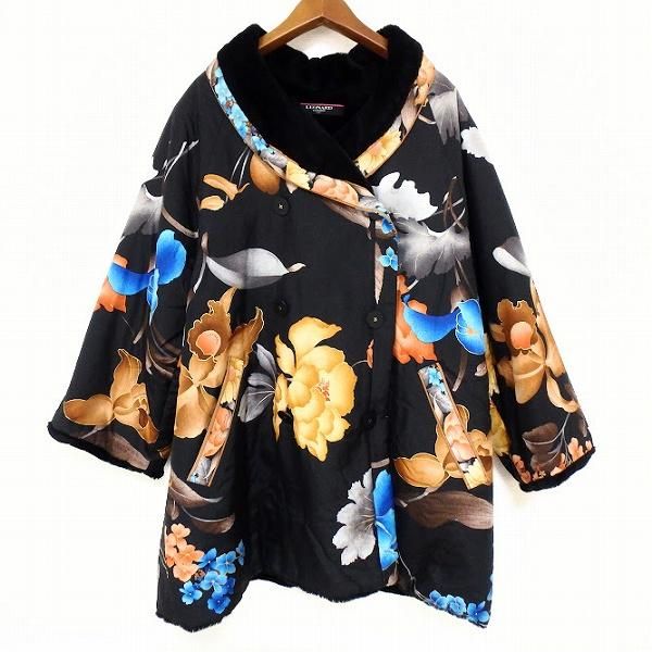 レディース44レオナール 総柄裏地 中綿 コート 黒 レディース44レオナール 総柄裏地 中綿 コート 黒 レディース44