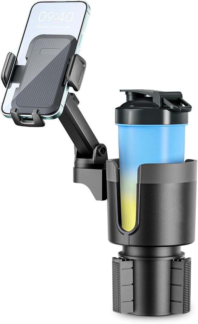 スマホホルダー 車 ドリンクホルダー 2in1 カップホルダー 車 ドリンクホルダー スマホスタンド 車載スマホホルダー 360度 回転 携帯ホルダー カップホルダー付き 車用 携帯電話 カップスタンド 車載 2in1デザイン カップホルダ