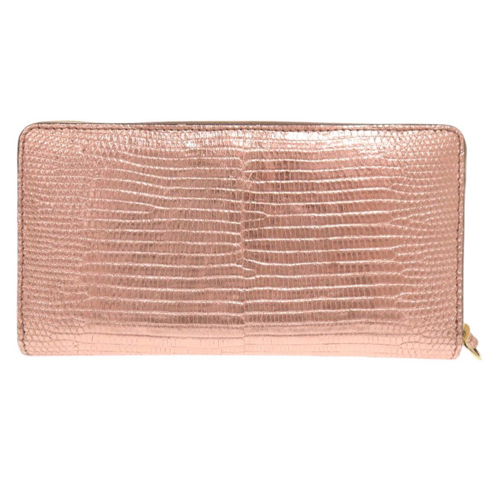 新品同様 グッチ GGマーモント 456117 リザード ピンク ラウンド