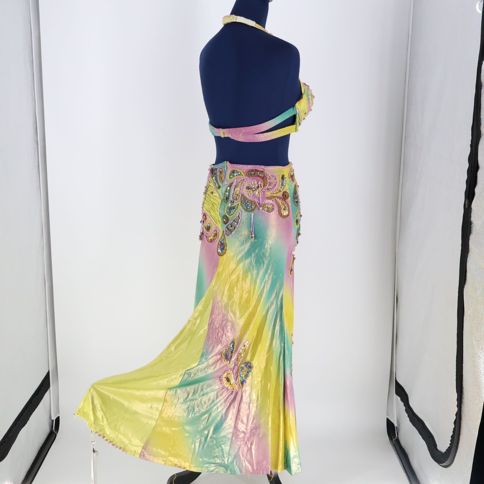 ベリーダンス用 オリエンタル衣装】イエロー×グリーン×ピンク