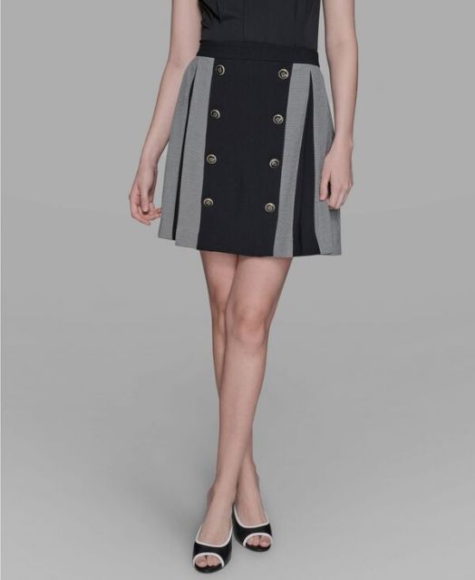 送料無料 カール ラガーフェルド レディース スカート ボトムス Women s Gingham Pleated Skirt Black|Soft White