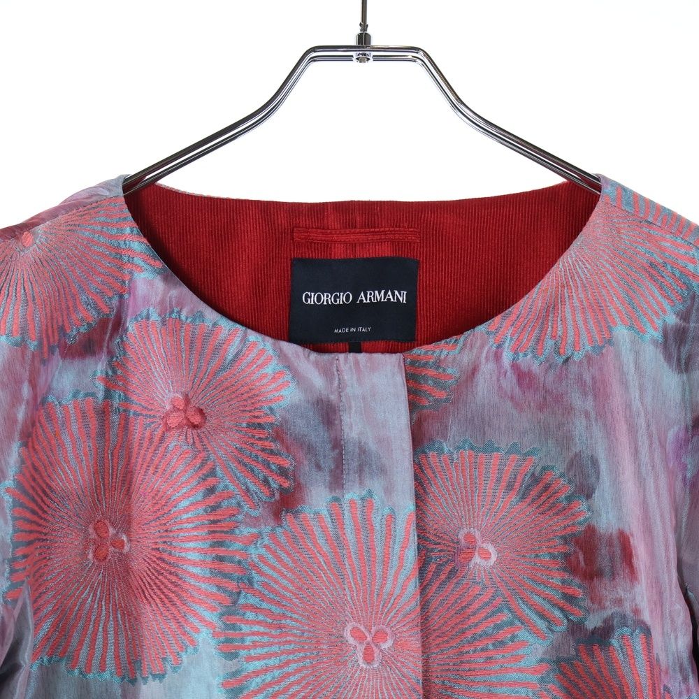 ジョルジオアルマーニ　ノーカラージャケット　花柄　ジャガード　大きいサイズ44 ジョルジオアルマーニ ノーカラージャケット 花柄 ジャガード