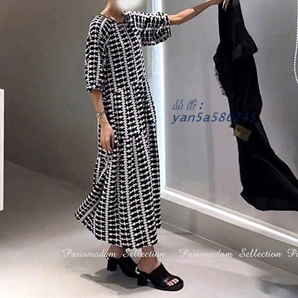 ミモレ丈ワンピース 半袖 プリントワンピース ルーズ 切り替え 個性的 MからXXLお出かけ女子会20代30代40代50代60代 大きいサイズ有り yan5a586245