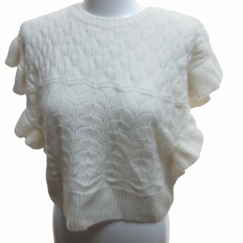 未使用品 ライト WRYHT タグ付き 22AW LACE PETTICOAT PATTERN TINY VEST ニット セーター フリル 半袖 ベージュ系 2 約M WRYHT ライト タグ付き 22AW LACE PETTICOAT PATTERN TINY VEST