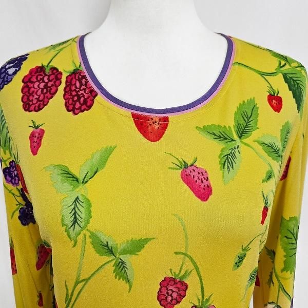 anc レオナール LEONARD カットソー 42 最新 黄色 マルチ フルーツ柄