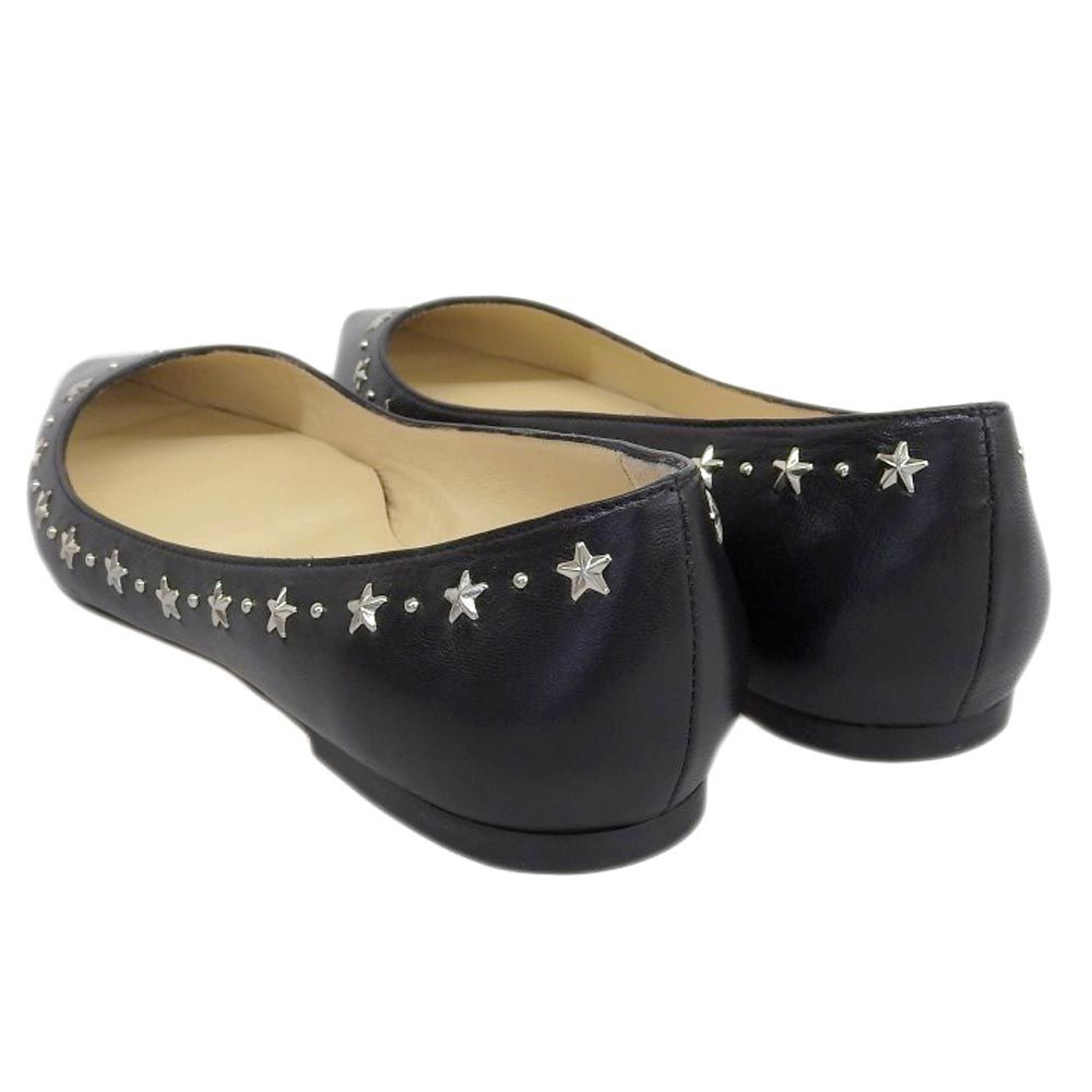 ジミーチュウ 37 スター スタッズ レザー フラットパンプス 黒