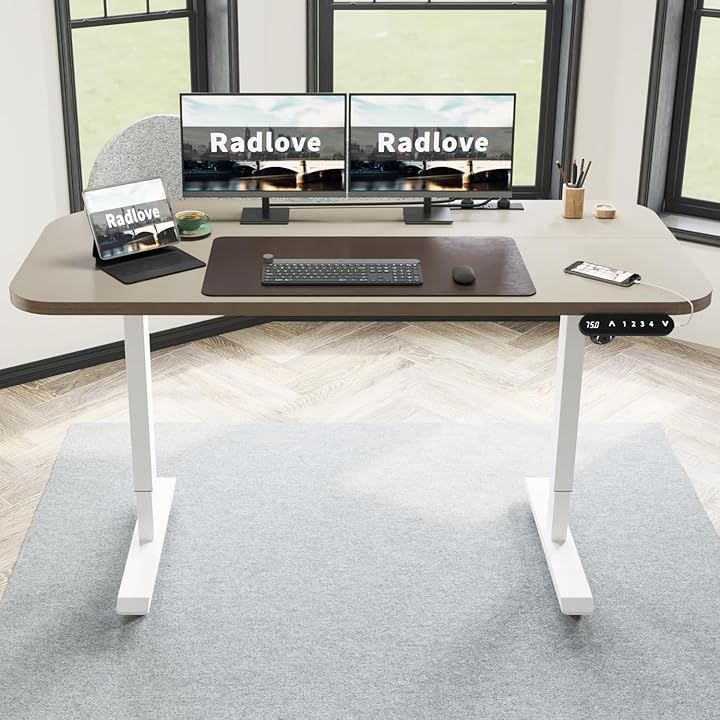 Radlove パソコンデスク 電動昇降式 ゲーミングデスク 机 スタンディングデスク PCデスク つくえ 高さ調節 メモリー機能付き 間仕切り付き マウスパッド付き オーク 120x60cm