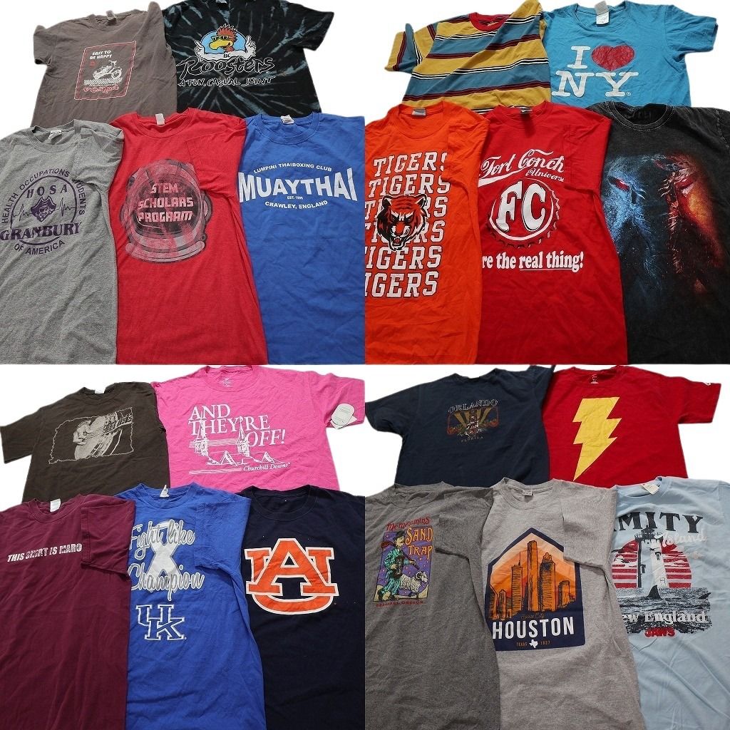 古着卸 まとめ売り カラーmix 半袖Tシャツ 20枚セット メンズ S |M ボーダー チームロゴ 大判プリント 古着 NC3866