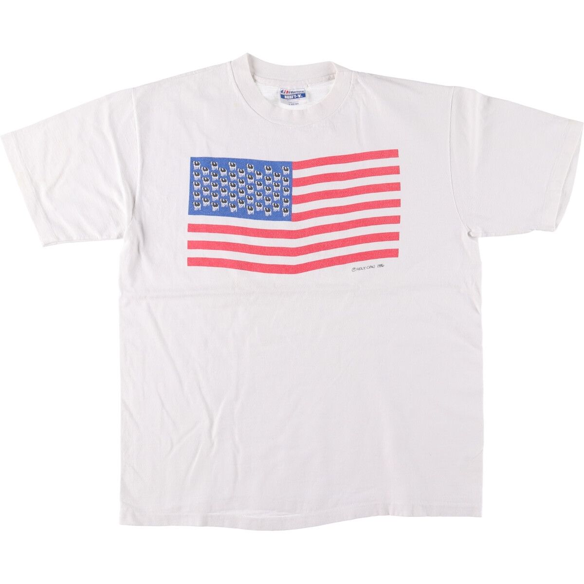 古着 80年代 ヘインズ Hanes BEEFY-T 星条旗柄 牛柄 プリントTシャツ メンズL相当 ヴィンテージ|eaa542797