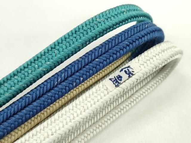 平和屋本店□極上 有職組紐道明 帯締め 冠組 両手先段 青・青緑 金糸  