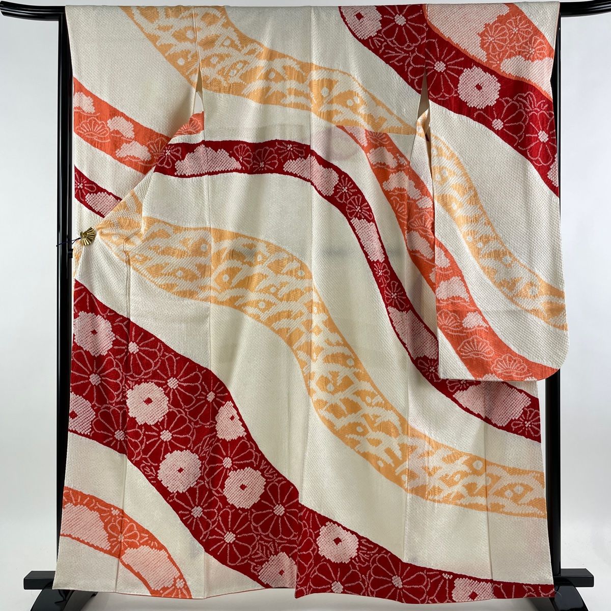 振袖 美品 名品 菊 露芝 総絞り クリーム 袷 身丈161.5cm 裄丈66cm M