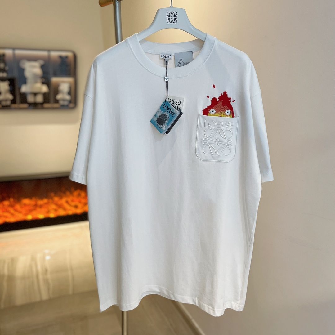 新品 LOEWE ロエベ カルシファーポケット 刺繍Tシャツ ホワイト/ブラック 男女兼用