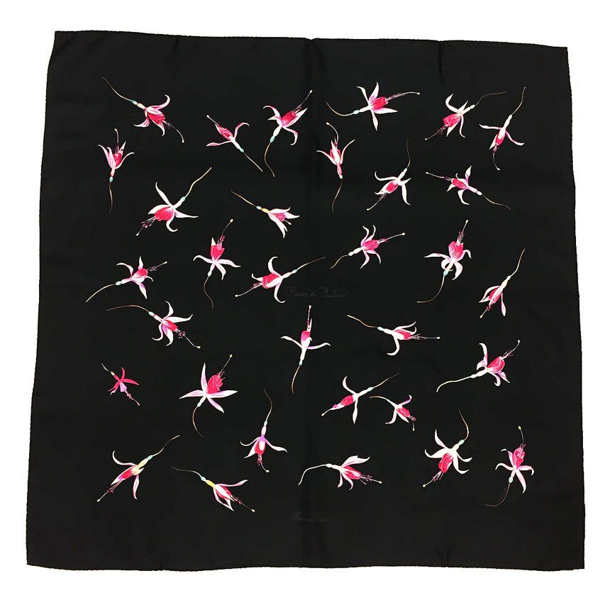 HERMES　スカーフ　Fleurs De Fuchsia　黒　aq8350