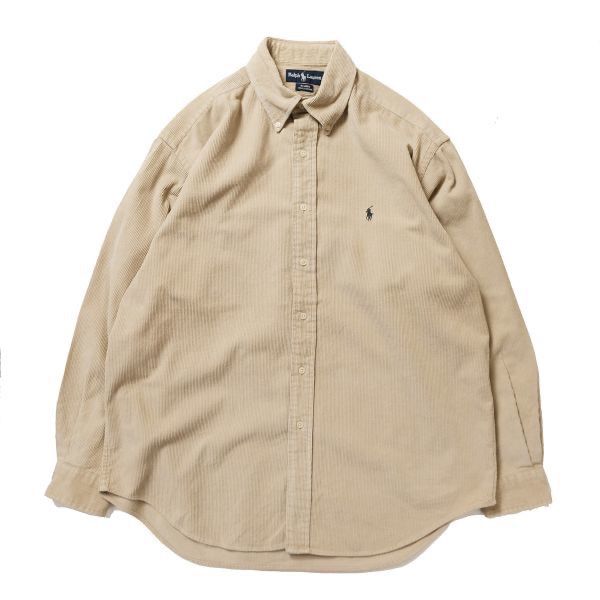 90 s ラルフローレン 中畝 コーデュロイ ボタンダウン コットンシャツ L タン系 90年代 旧タグ 長袖 Y2K アメリカ古着 ビンテージ ヴィンテージ